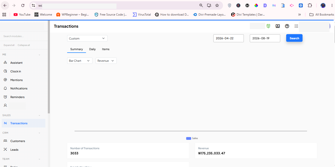Naxa Wellness analytics dashboard showing revenue and transaction performance over the campaign window